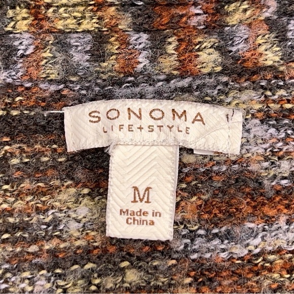 MEDIUM SONOMA BEIGE PRINT KNIT SWEATER LONG SLEEVE OPEN FRONT - Picture 10 of 11
